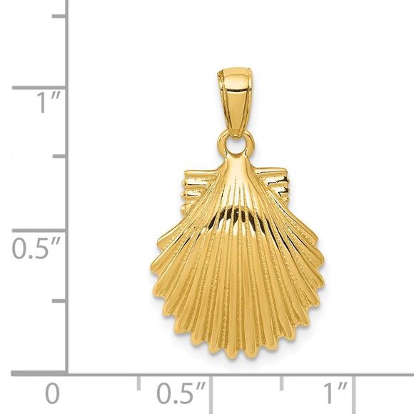 14k Yellow Gold Polished Scallop Shell Pendant, 25mm - Picture 4 of 5